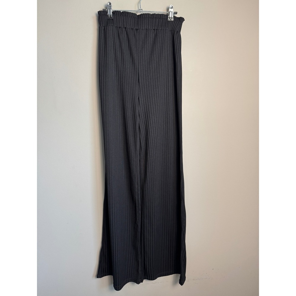 Club L Londons Womens Black Ribbed Wide Leg Pants 4 Loungewear Chic Casual